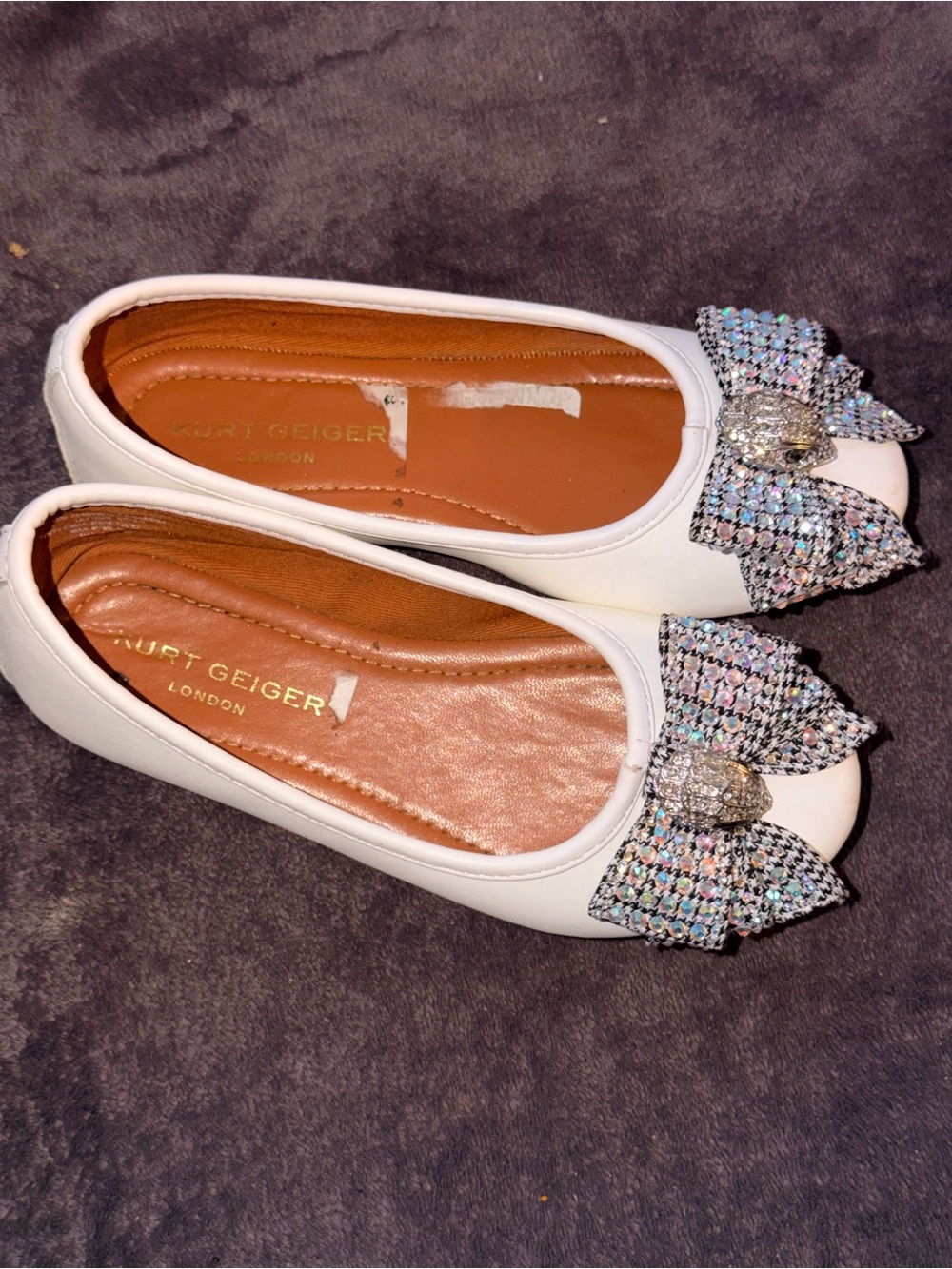 Kurt Geiger White Ballet Flats with Crystal Bow